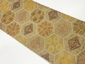 亀甲に向かい鳥・花々模様織出し袋帯